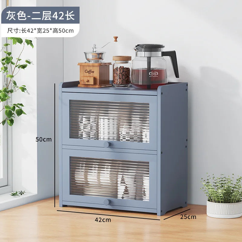 Japanese Simple Meal Side Cabinet Natural Bamboo Kitchen Cabinet Transparent Flip Door Bowl Cabinet Coffee Tea Set Storage Rack