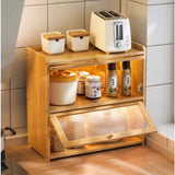 Japanese Simple Meal Side Cabinet Natural Bamboo Kitchen Cabinet Transparent Flip Door Bowl Cabinet Coffee Tea Set Storage Rack