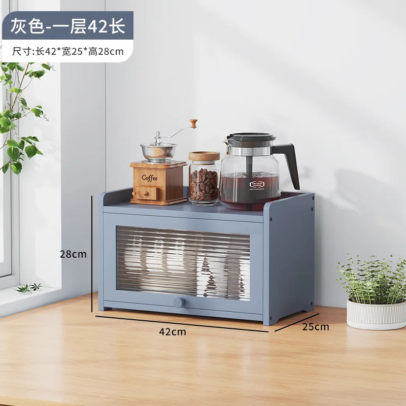 Japanese Simple Meal Side Cabinet Natural Bamboo Kitchen Cabinet Transparent Flip Door Bowl Cabinet Coffee Tea Set Storage Rack