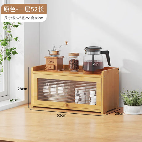 Japanese Simple Meal Side Cabinet Natural Bamboo Kitchen Cabinet Transparent Flip Door Bowl Cabinet Coffee Tea Set Storage Rack