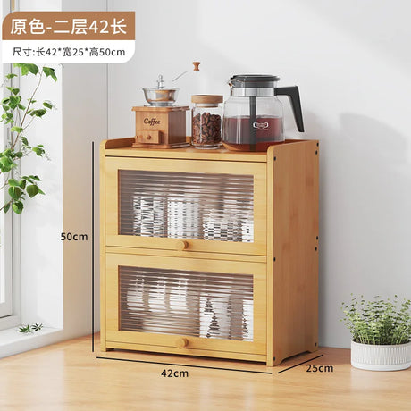 Japanese Simple Meal Side Cabinet Natural Bamboo Kitchen Cabinet Transparent Flip Door Bowl Cabinet Coffee Tea Set Storage Rack