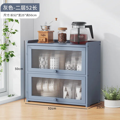 Japanese Simple Meal Side Cabinet Natural Bamboo Kitchen Cabinet Transparent Flip Door Bowl Cabinet Coffee Tea Set Storage Rack