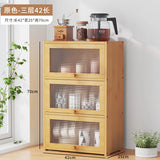 Japanese Simple Meal Side Cabinet Natural Bamboo Kitchen Cabinet Transparent Flip Door Bowl Cabinet Coffee Tea Set Storage Rack