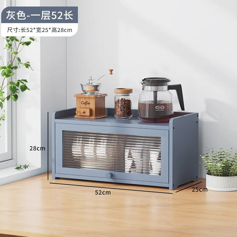 Japanese Simple Meal Side Cabinet Natural Bamboo Kitchen Cabinet Transparent Flip Door Bowl Cabinet Coffee Tea Set Storage Rack