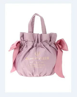 Japanese Style New Double-Sided Drawstring Bags Sweet Cute Girl Ladies Satin Bow Crossbody Shoulder Portable Handbag