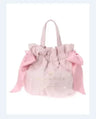 Japanese Style New Double-Sided Drawstring Bags Sweet Cute Girl Ladies Satin Bow Crossbody Shoulder Portable Handbag