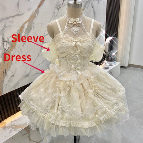 Japanese Sweets Lolita Jsk Dresses Kawaii Women Vintage Elegant Lace Mesh Princess Strap Dress Harajuku Lolita European Clothing