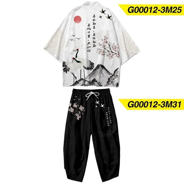 Japanese Traditional Clothing Kimono Pants Men Retro Yukata Asian Fashion Tang Suit Harajuku Hanfu Yukata Jacket