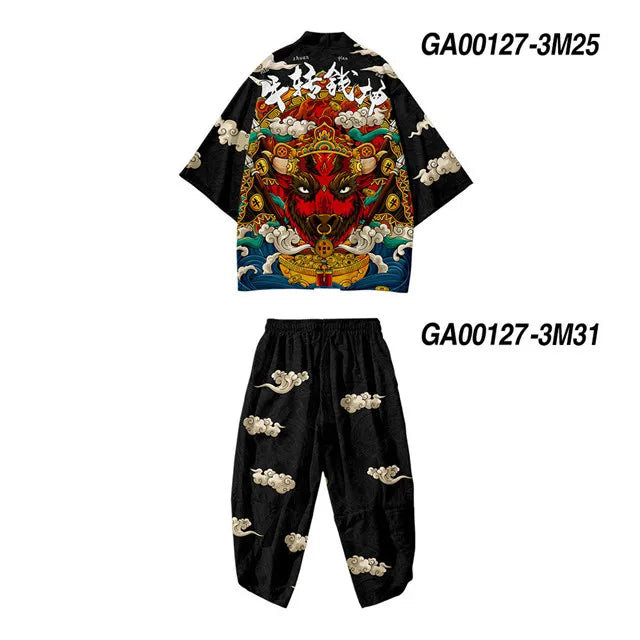 Japanese Traditional Clothing Kimono Pants Men Retro Yukata Asian Fashion Tang Suit Harajuku Hanfu Yukata Jacket