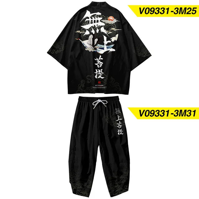 Japanese Traditional Clothing Kimono Pants Men Retro Yukata Asian Fashion Tang Suit Harajuku Hanfu Yukata Jacket