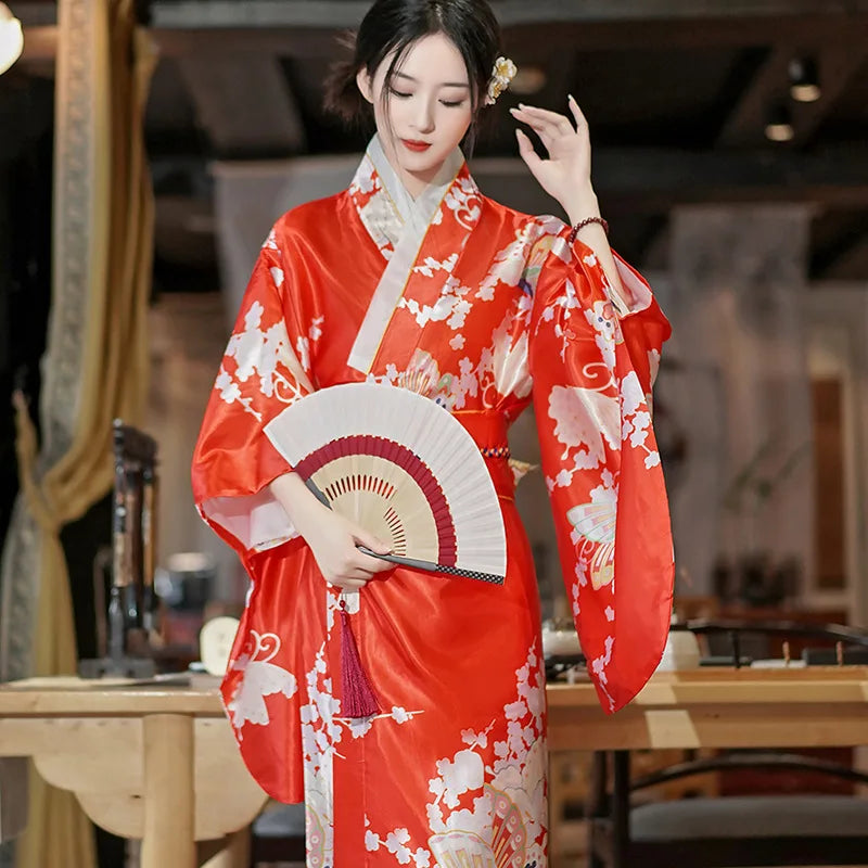 Japanese Traditional Yukata Kimono With Obi Vintage Women Evening Dress Geisha Kimono Vintage Women Stage Show Costume Cosplay