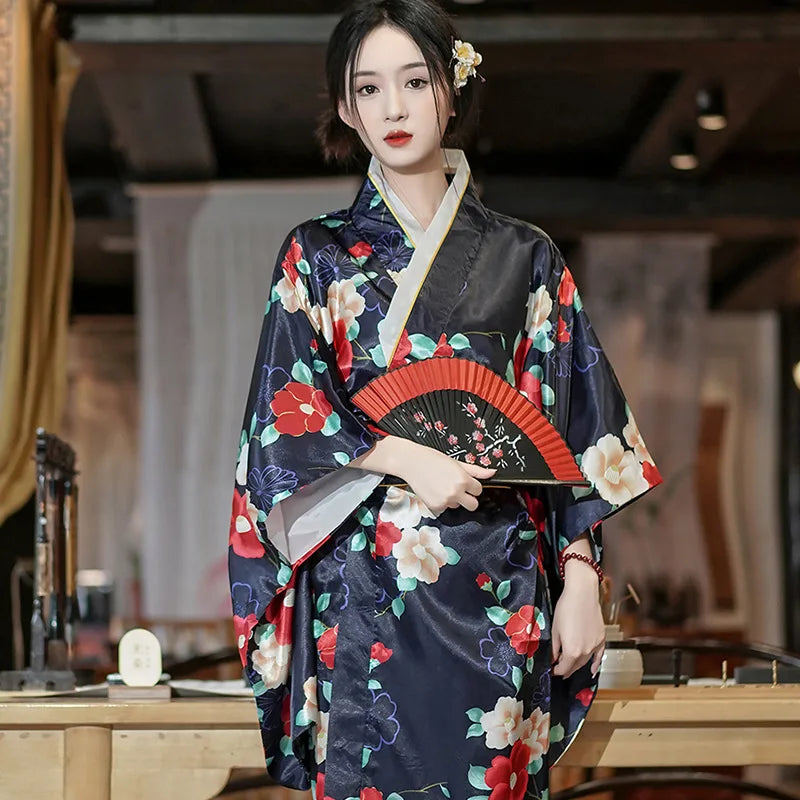 Japanese Traditional Yukata Kimono With Obi Vintage Women Evening Dress Geisha Kimono Vintage Women Stage Show Costume Cosplay