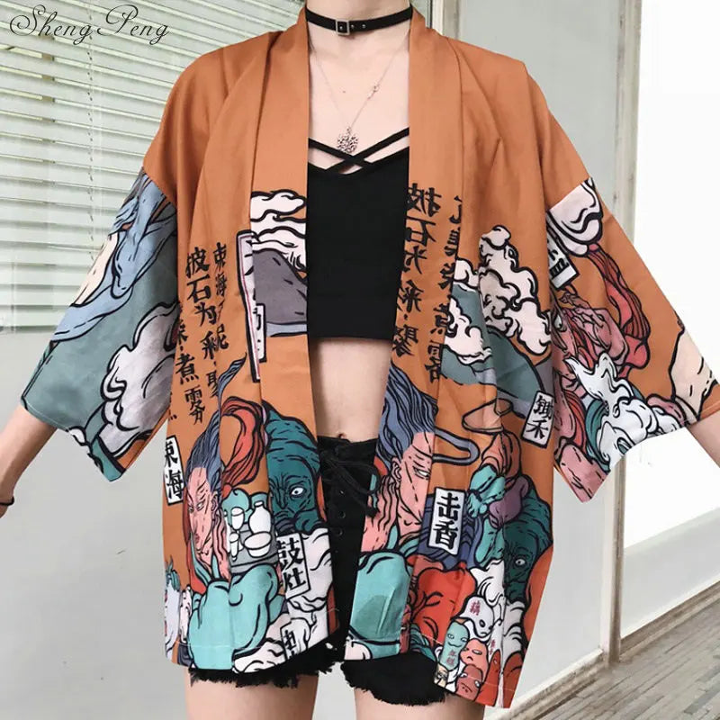 Japanese kimono traditional yukata women kimono cosplay kimono femme traditional japanese kimonos kimono girl Beach Haori V730