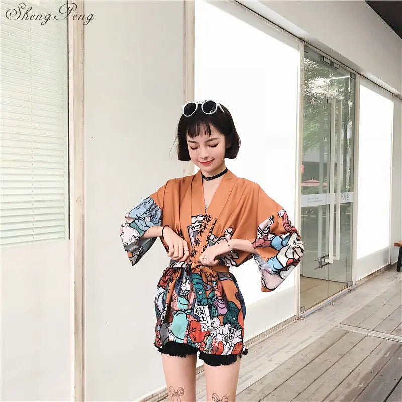 Japanese kimono traditional yukata women kimono cosplay kimono femme traditional japanese kimonos kimono girl Beach Haori V730