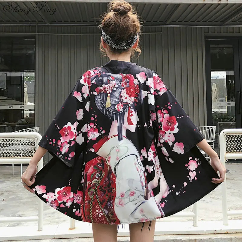 Japanese kimono traditional yukata women kimono cosplay kimono femme traditional japanese kimonos kimono girl Beach Haori V730