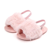 Jlong Autumn Plush Slide Sandal Baby Girls Heart Soft Sole Sandals Toddler Princess Non-slip Crib Shoes 0-18 Months