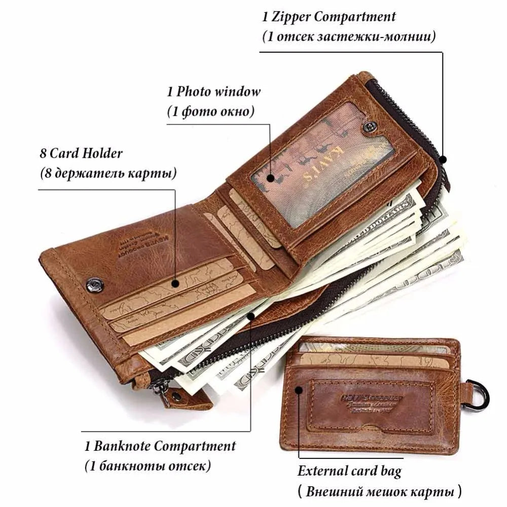 KAVIS Crazy Horse Genuine Leather Wallet Men Coin Purse Male Cuzdan Walet Portomonee PORTFOLIO  Perse Small Pocket money bag