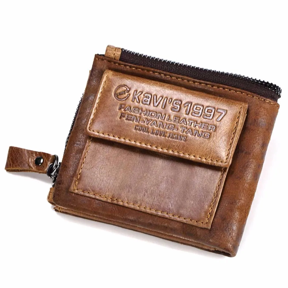 KAVIS Crazy Horse Genuine Leather Wallet Men Coin Purse Male Cuzdan Walet Portomonee PORTFOLIO  Perse Small Pocket money bag