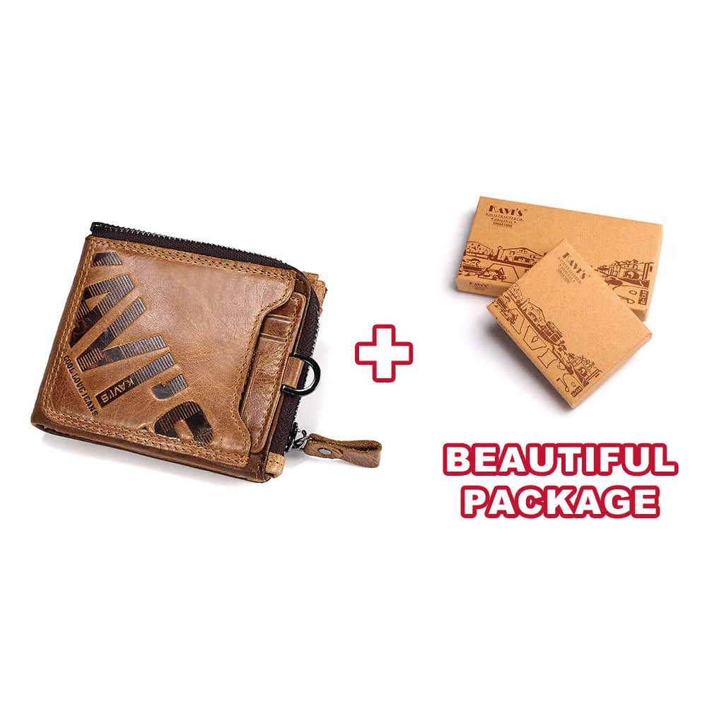 KAVIS Crazy Horse Genuine Leather Wallet Men Coin Purse Male Cuzdan Walet Portomonee PORTFOLIO  Perse Small Pocket money bag