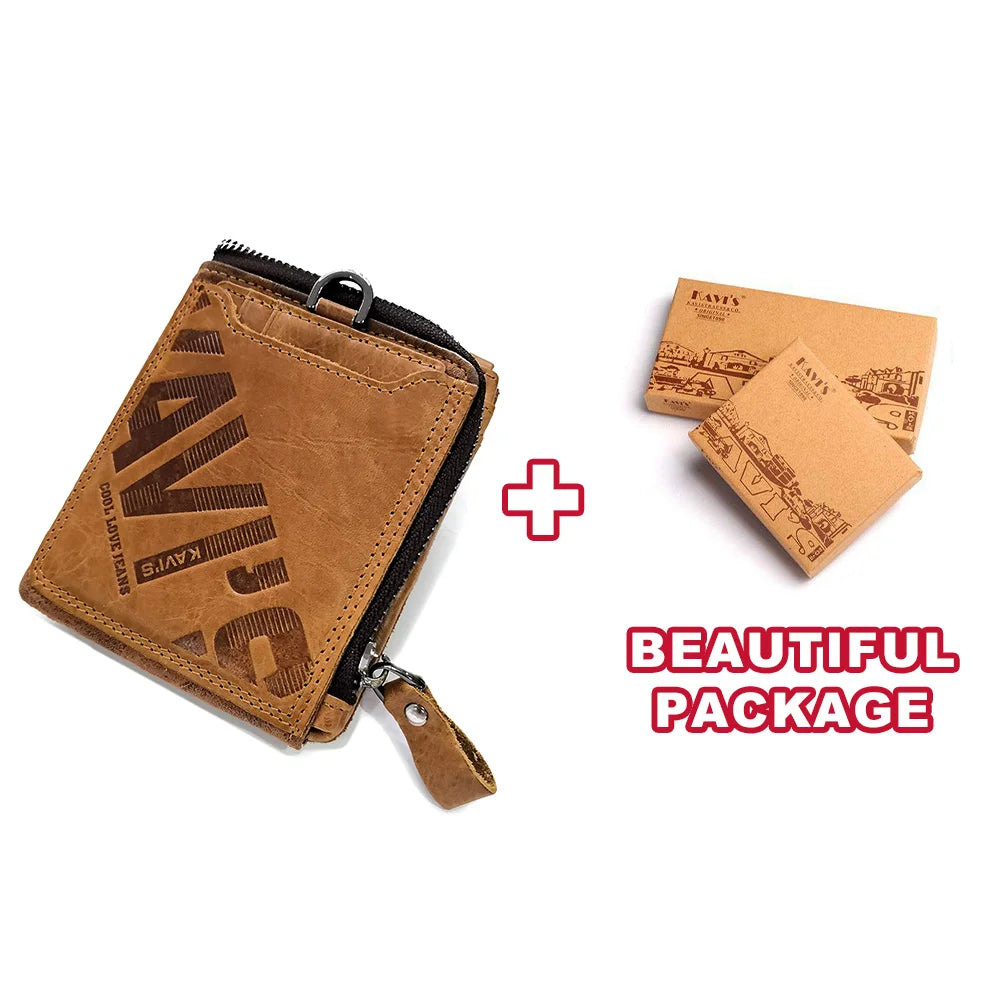 KAVIS Crazy Horse Genuine Leather Wallet Men Coin Purse Male Cuzdan Walet Portomonee PORTFOLIO  Perse Small Pocket money bag