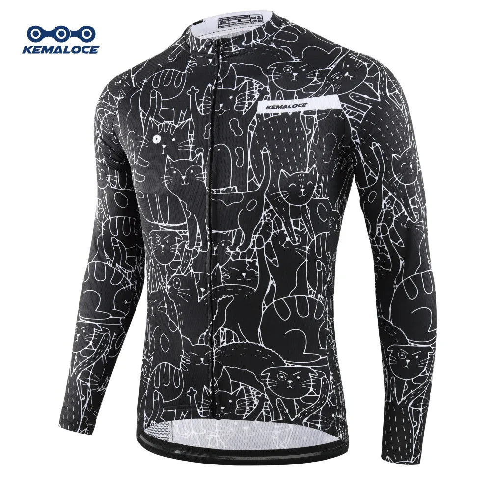 KEMALOCE Cycling Jersey Long Sleeves Men&Women White&Black Cartoon 2024 Bicycle Jersey Team Summer Premium Anti UV Cycle Clothes