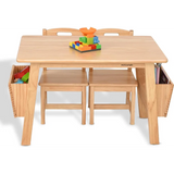 KRAND Kids Solid Wood Table and 2 Chair Set with Storage Desk and Chair Set for Children Toddler Activity Table (Solid Wood/N