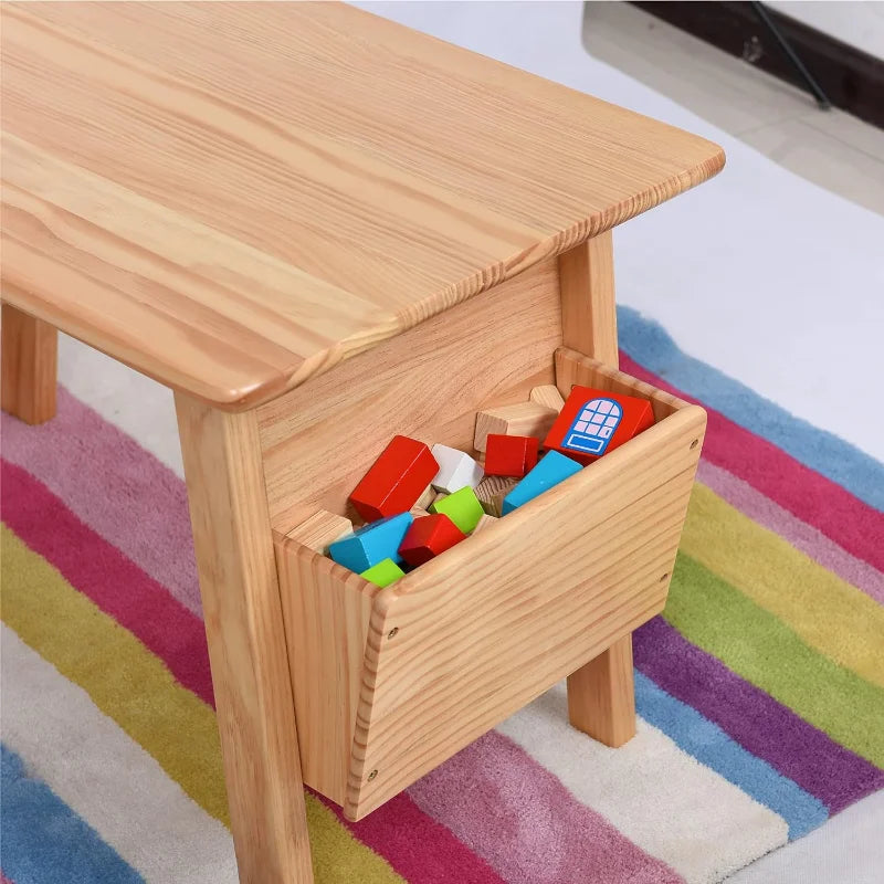 KRAND Kids Solid Wood Table and 2 Chair Set with Storage Desk and Chair Set for Children Toddler Activity Table (Solid Wood/N