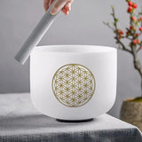 KVKA 432Hz 14 Inch C Note black Or White Bowl Chakra Frosted Quartz Crystal Singing Bowl With Flower of Life with Free Mallet