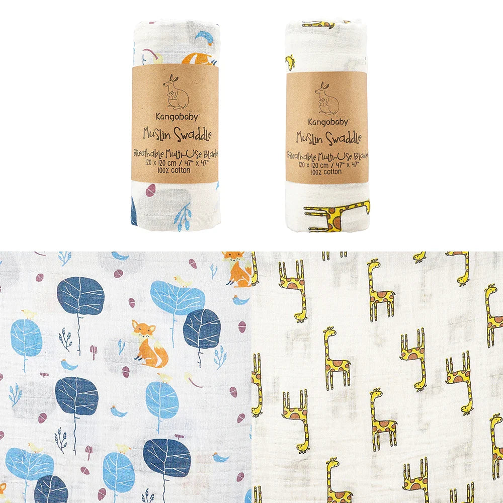 Kangobaby #My Soft Life# All Season Muslin Swaddle Blanket Newborn Bath Towel Multi Designs Functions Baby Wrap Infant Quilt