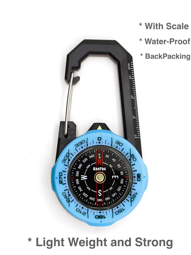 Kanpas Waterproof Carabiner Outdoor Compass with Luminous and 1-2-3system/Tourist Compass / Blue Compass