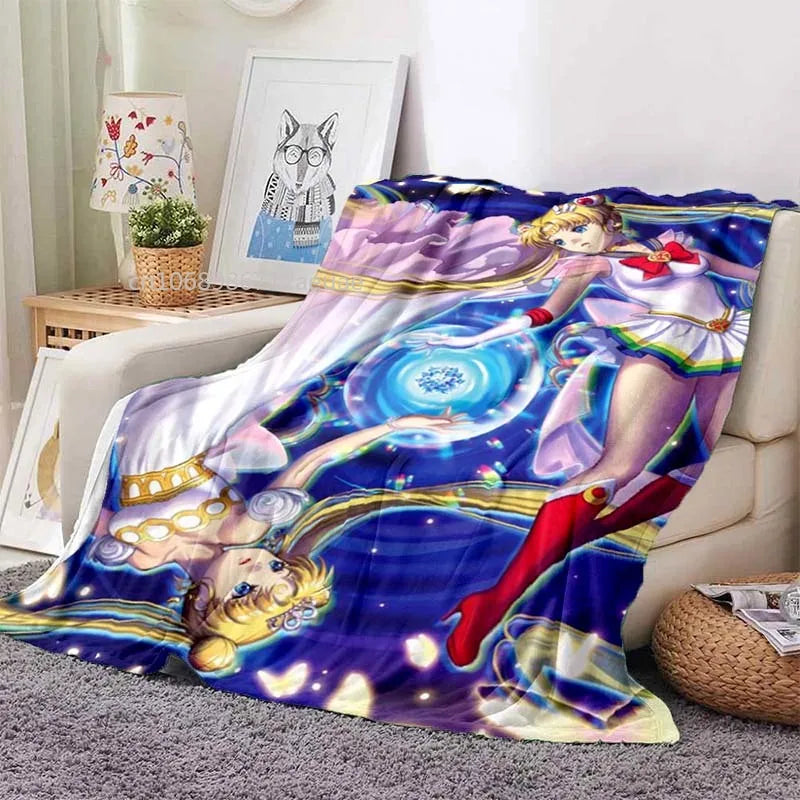 Kawaii Cartoon S-Sailor Moon Printed Blanket for Beds Sofas Warm Soft Blanket Bed Children Girls Birthday Gift