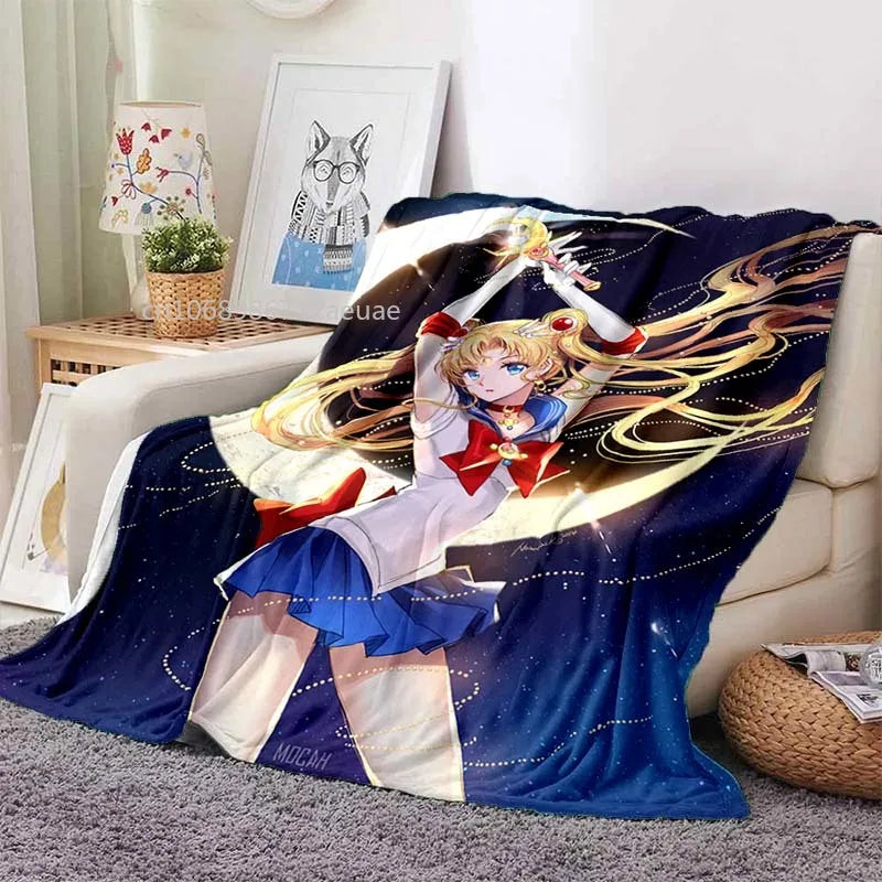 Kawaii Cartoon S-Sailor Moon Printed Blanket for Beds Sofas Warm Soft Blanket Bed Children Girls Birthday Gift