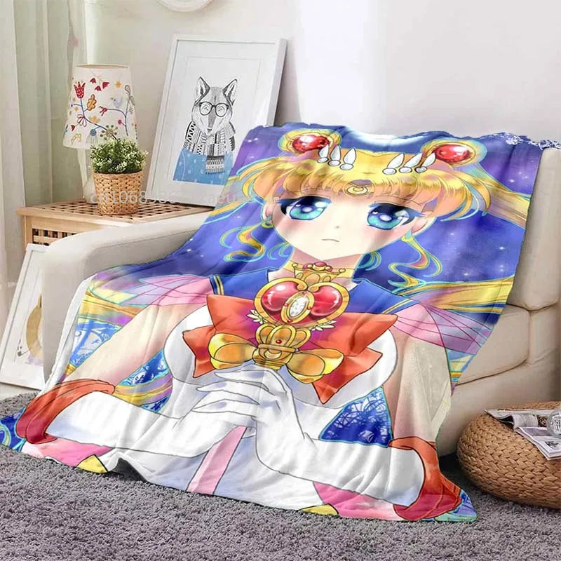 Kawaii Cartoon S-Sailor Moon Printed Blanket for Beds Sofas Warm Soft Blanket Bed Children Girls Birthday Gift