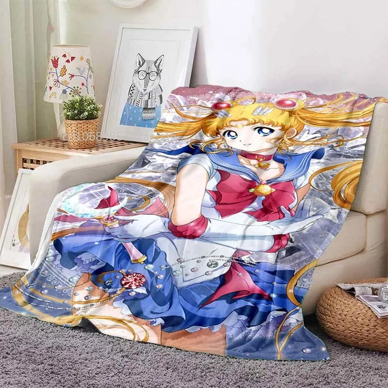 Kawaii Cartoon S-Sailor Moon Printed Blanket for Beds Sofas Warm Soft Blanket Bed Children Girls Birthday Gift