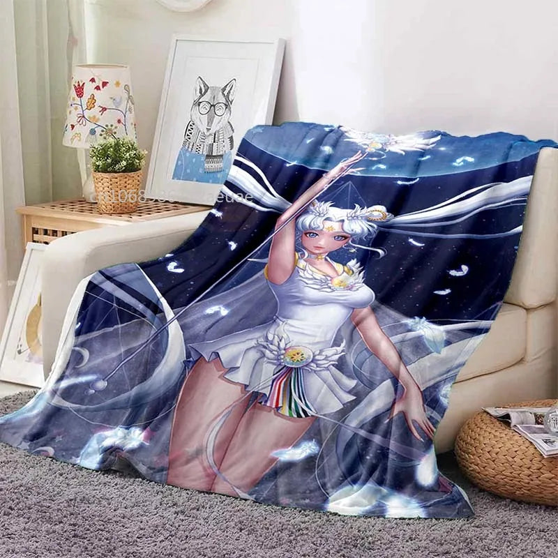 Kawaii Cartoon S-Sailor Moon Printed Blanket for Beds Sofas Warm Soft Blanket Bed Children Girls Birthday Gift