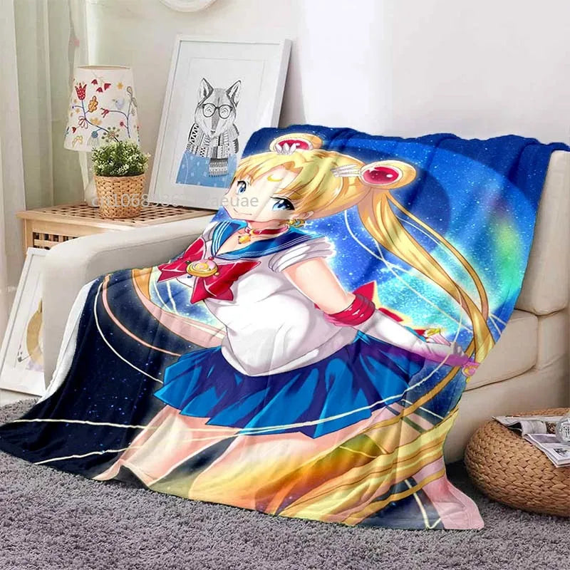 Kawaii Cartoon S-Sailor Moon Printed Blanket for Beds Sofas Warm Soft Blanket Bed Children Girls Birthday Gift