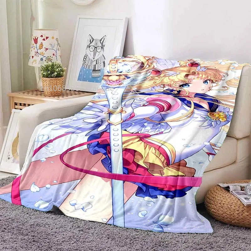 Kawaii Cartoon S-Sailor Moon Printed Blanket for Beds Sofas Warm Soft Blanket Bed Children Girls Birthday Gift