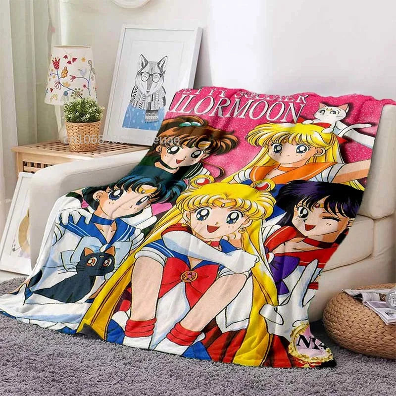 Kawaii Cartoon S-Sailor Moon Printed Blanket for Beds Sofas Warm Soft Blanket Bed Children Girls Birthday Gift