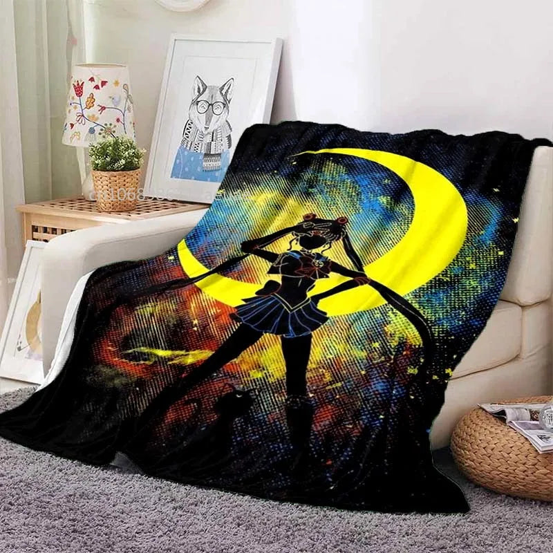 Kawaii Cartoon S-Sailor Moon Printed Blanket for Beds Sofas Warm Soft Blanket Bed Children Girls Birthday Gift