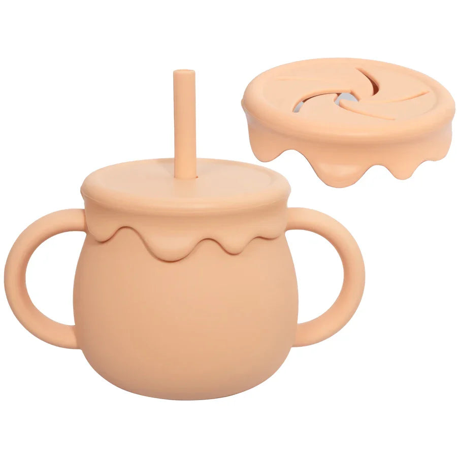 Kawaii Children's Silicone Learning Drinking Cup Baby Snack Cup Two-in-One Honey Jar Food Storage Newborn Accessories