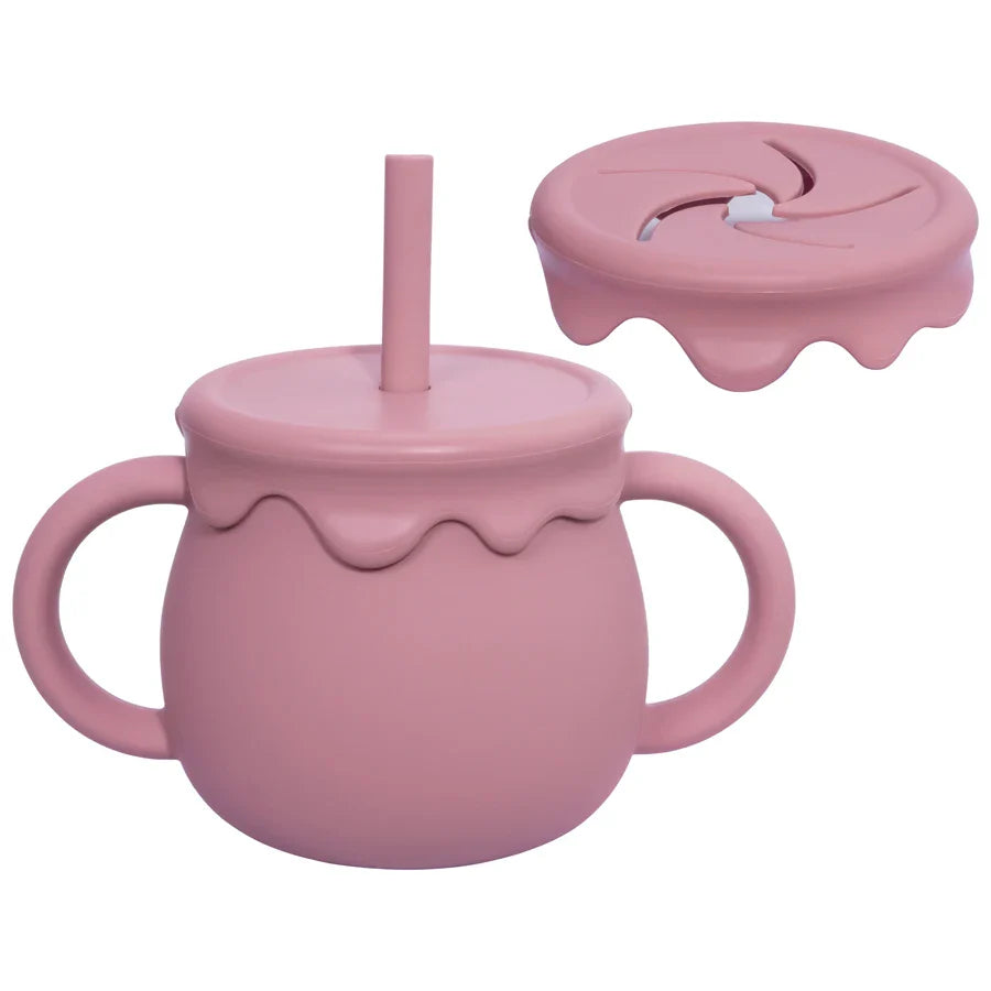 Kawaii Children's Silicone Learning Drinking Cup Baby Snack Cup Two-in-One Honey Jar Food Storage Newborn Accessories