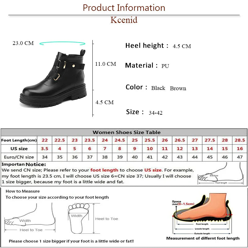 Kcenid Women`s Boots Round Toe Belt Buckle Fashion Winter Leisure Square Heel Platform Boots New Styles 2024 Ladies Party Shoes