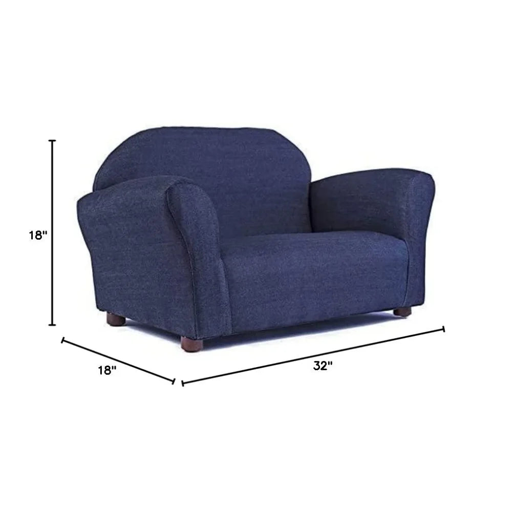 Keet Roundy Children’s Sofa Navy Blue,Children Convertible Sofa to Lounger for Boys & Girls with Double Pockets, Khaki-Cream