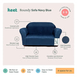 Keet Roundy Children’s Sofa Navy Blue,Children Convertible Sofa to Lounger for Boys & Girls with Double Pockets, Khaki-Cream