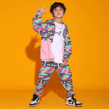 Kid Cool Hip Hop Clothing Checkered Pink Shirt Top Print Casual Street Jogger Pants for Girl Boy Jazz Dance Costume Clothes Set