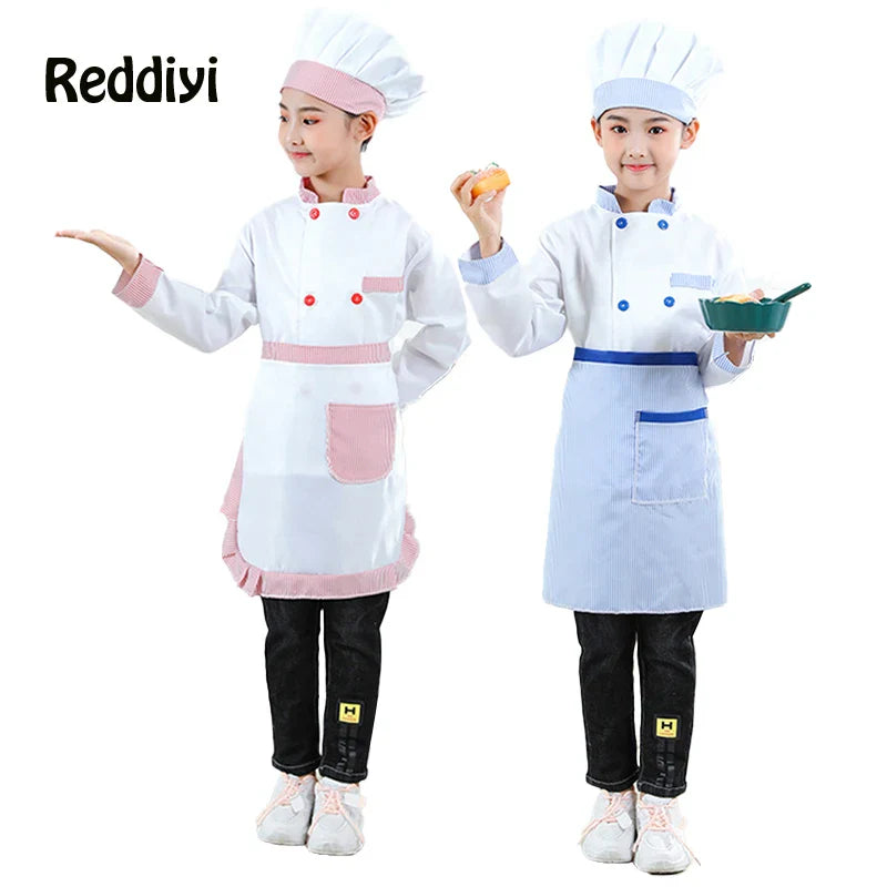 Kid Costume for Chef Uniform Jacket Hat Aprone Children Cosplay Kitchen Restaurant Clothes Performan0 ce Boys Girls Cook Costume