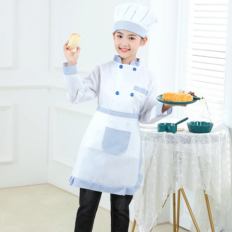 Kid Costume for Chef Uniform Jacket Hat Aprone Children Cosplay Kitchen Restaurant Clothes Performan0 ce Boys Girls Cook Costume