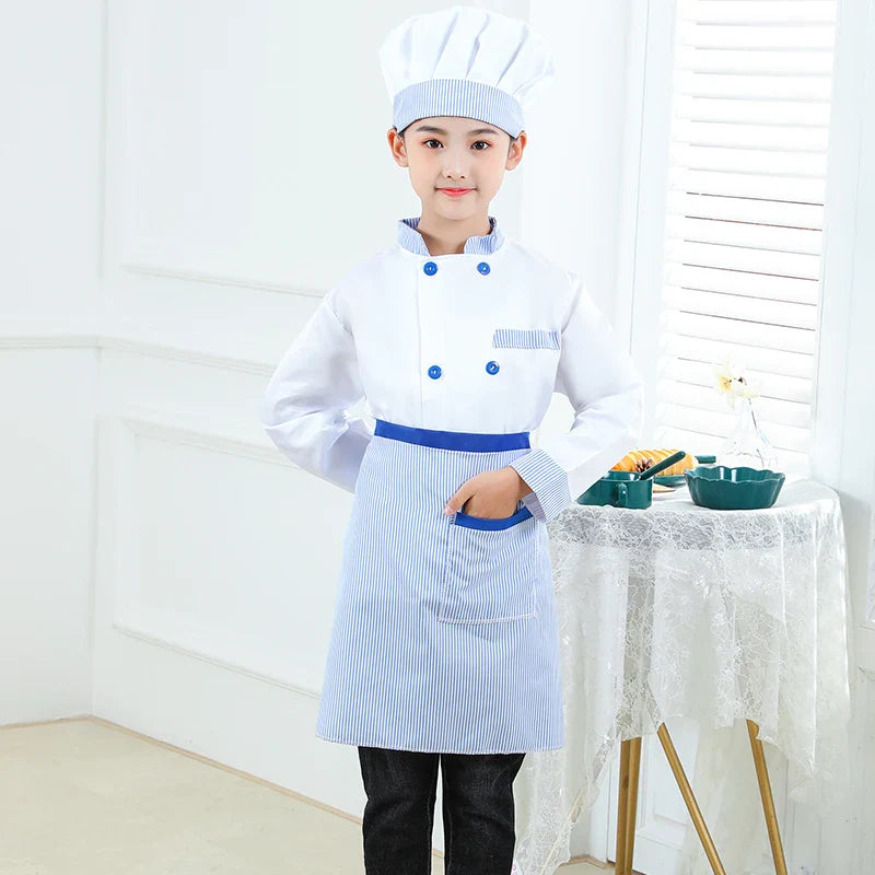 Kid Costume for Chef Uniform Jacket Hat Aprone Children Cosplay Kitchen Restaurant Clothes Performan0 ce Boys Girls Cook Costume