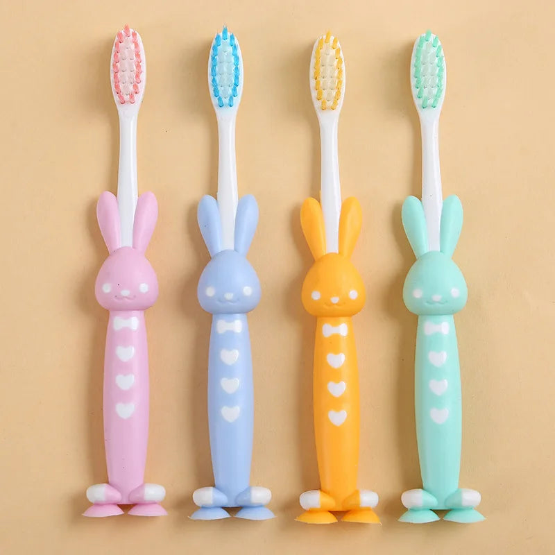 Kids Baby Soft-bristled Toothbrush for Bamboo Charcoal Short Handle Children's Cute Rabbit Bear Design Teeth Care 4Pcs/Set