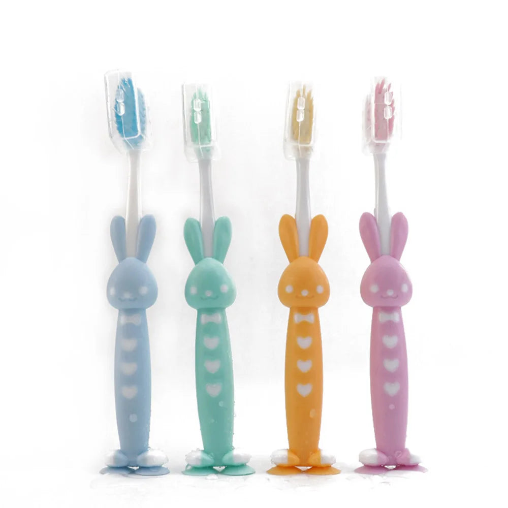 Kids Baby Soft-bristled Toothbrush for Bamboo Charcoal Short Handle Children's Cute Rabbit Bear Design Teeth Care 4Pcs/Set